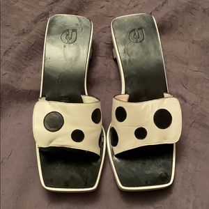 Charles Jourdan white polka dot leather sandals 8
